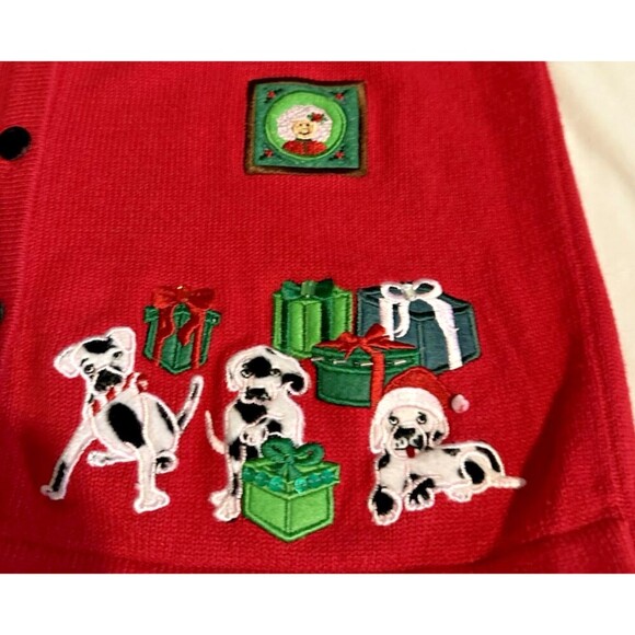 Merry & Bright Christmas Dalmatian Dog Button Up Cardigan Sweater sz M - Picture 3 of 8